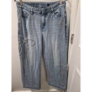 J For Justify Womens Light Wash Denim With Distressed Bow Accents Size 11 READ